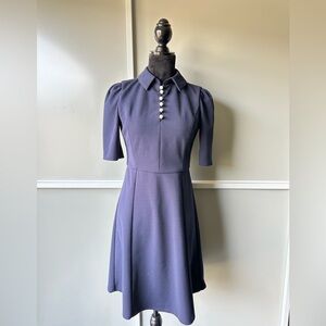 London Times Navy blue Midi Dress with pearl Button Accents